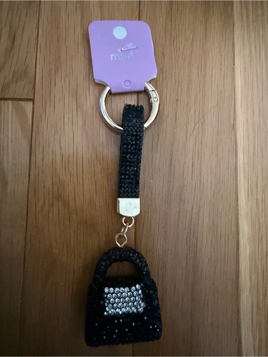 Mint Accessories - Black Beaded Mini Handbag Keychain with Rhinestones and Strap - NWT